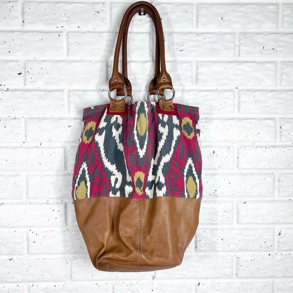 Slouchy Hobo tote bag | Leather & Aztec Print